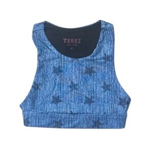 Terez Denim Blue Star Pattern Crop Bra Top